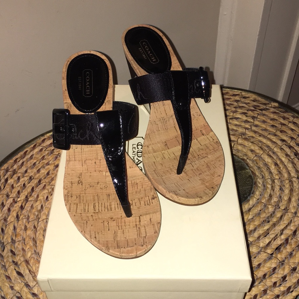 NWT Coach Bernadette Patent and Nylon Banded Wedge